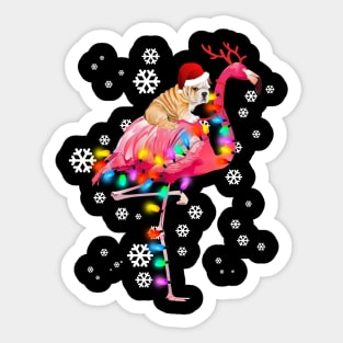 Bulldog riding Flamingo Christmas Sticker